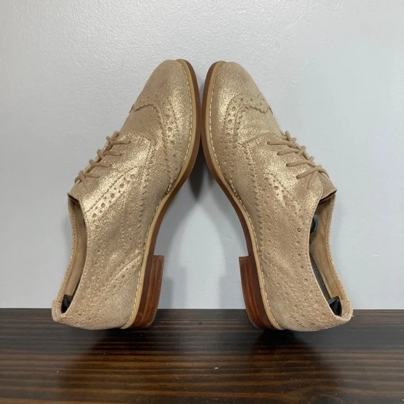 Gianni Bini Gold Metallic Leather Wood Bottom Oxford Shoes Womens Size 7 - Picture 6 of 8
